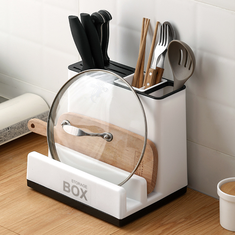 Knife and utensil organiser on a kitchen bench