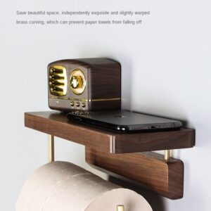 Wooden Toilet Roll Holder with Phone Shelf – No Drilling
