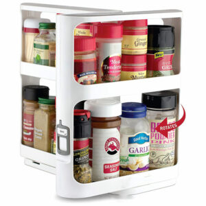 Swivel pull-out spice organiser filled with spice jars